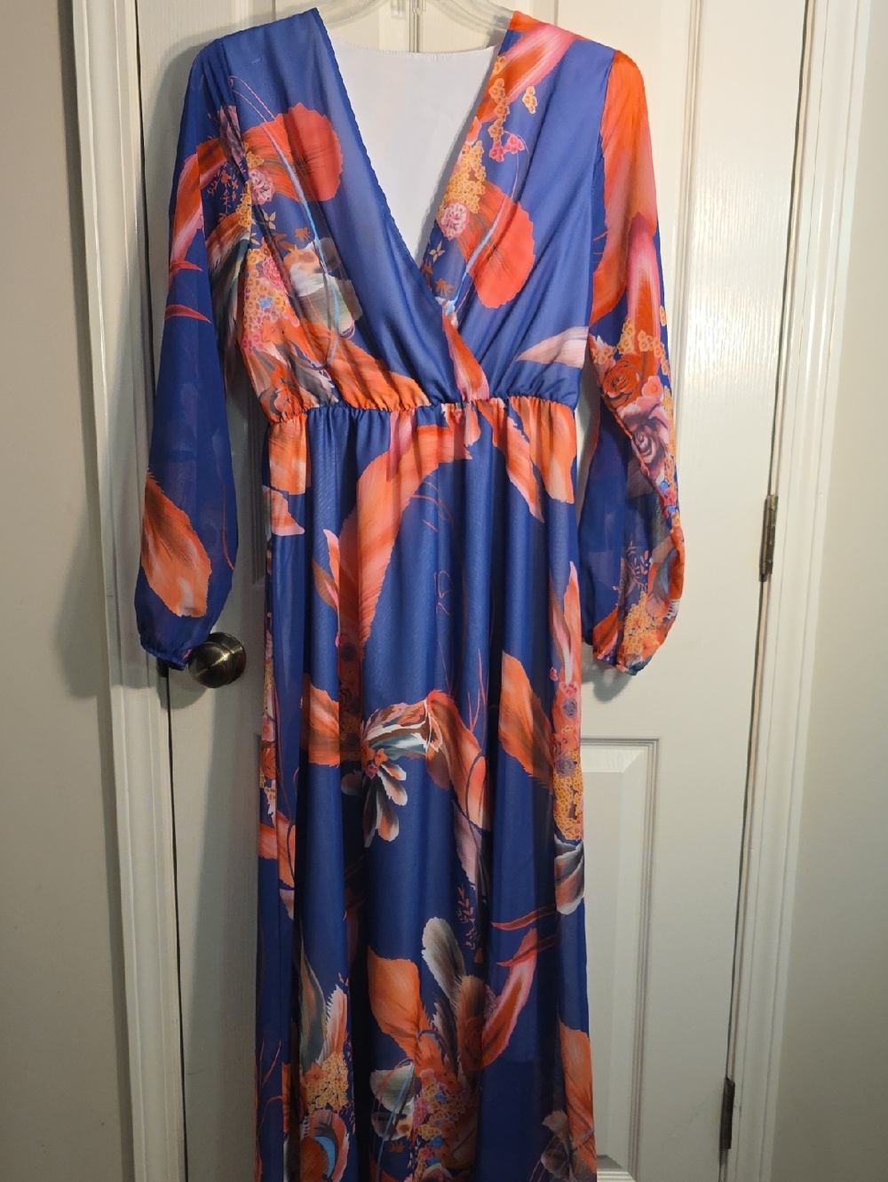 Source Unknown Blue Maxi Dress with Orange Floral Print